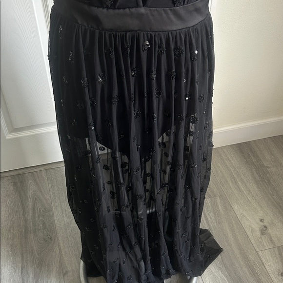 Free People Intimately Body Mesh Sexy Black Halter Maxi Low V Neck Halter Dress - Picture 8 of 14